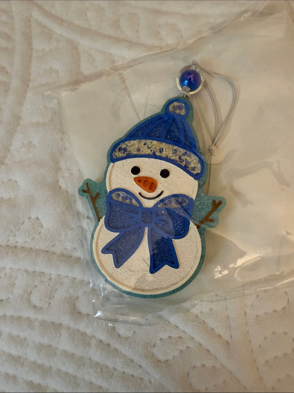 Handmade Blue Snowman Car Freshie